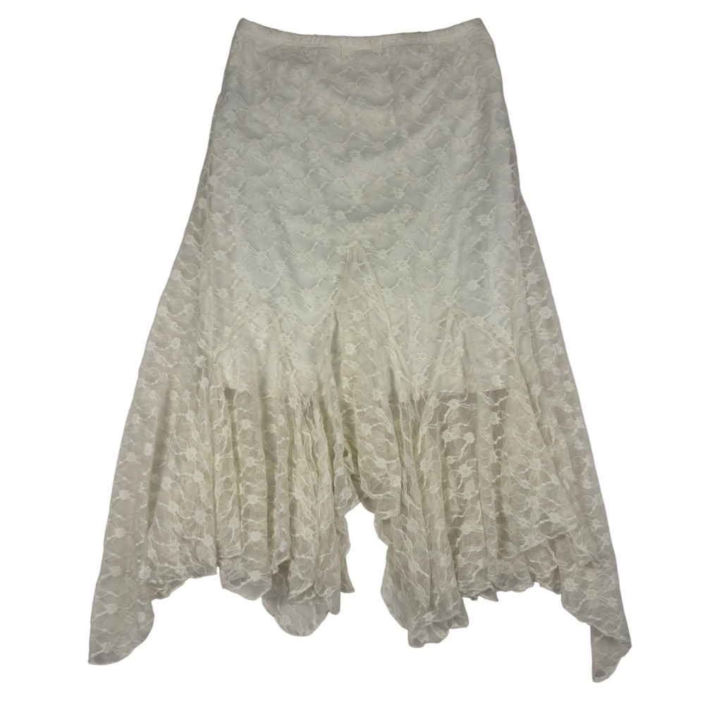 Madden Girl Boho Ivory Floral Lace Handkerchief Hem Midi Skirt Medium Ethereal - Picture 7 of 8